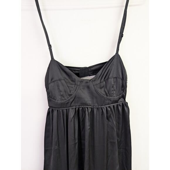 Vintage Charlotte Russe Slip Dress Y2K Bustier Gathered Ruffles Satin Black S - Picture 3 of 6